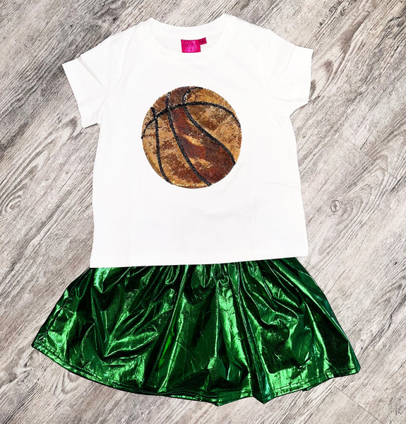 White & Gold Sequin Basketball Tee