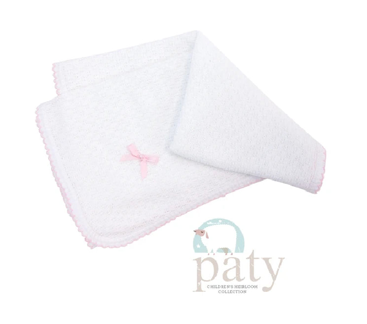 Paty Knit Receiving/Swaddle Blanket - Pink Trim