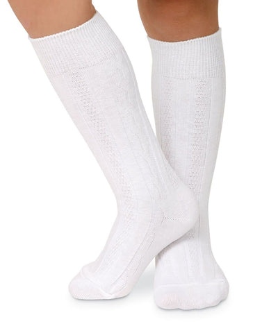 Cable Knee High Socks-White