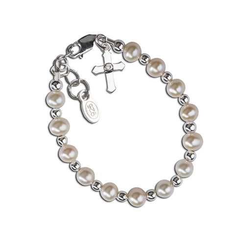 Children's Sterling Silver Pearl Cross Bracelet