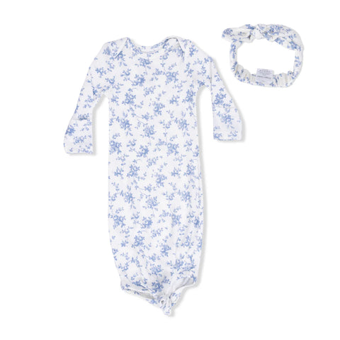 Knotted Gown & Headband- Blue Vines Floral