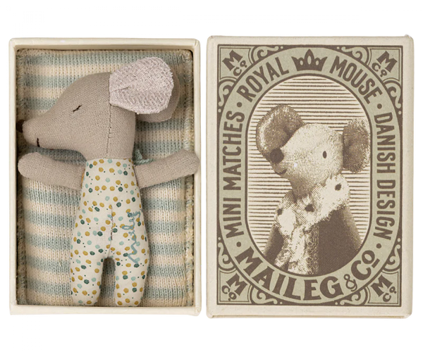 Sleepy/Wakey Baby Mouse in a Matchbox- Blue