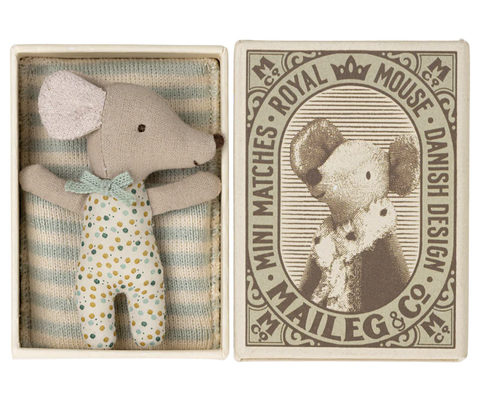 Sleepy/Wakey Baby Mouse in a Matchbox- Blue