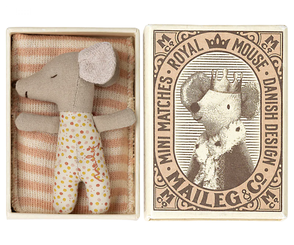Sleepy/Wakey Baby Mouse in a Matchbox- Rose