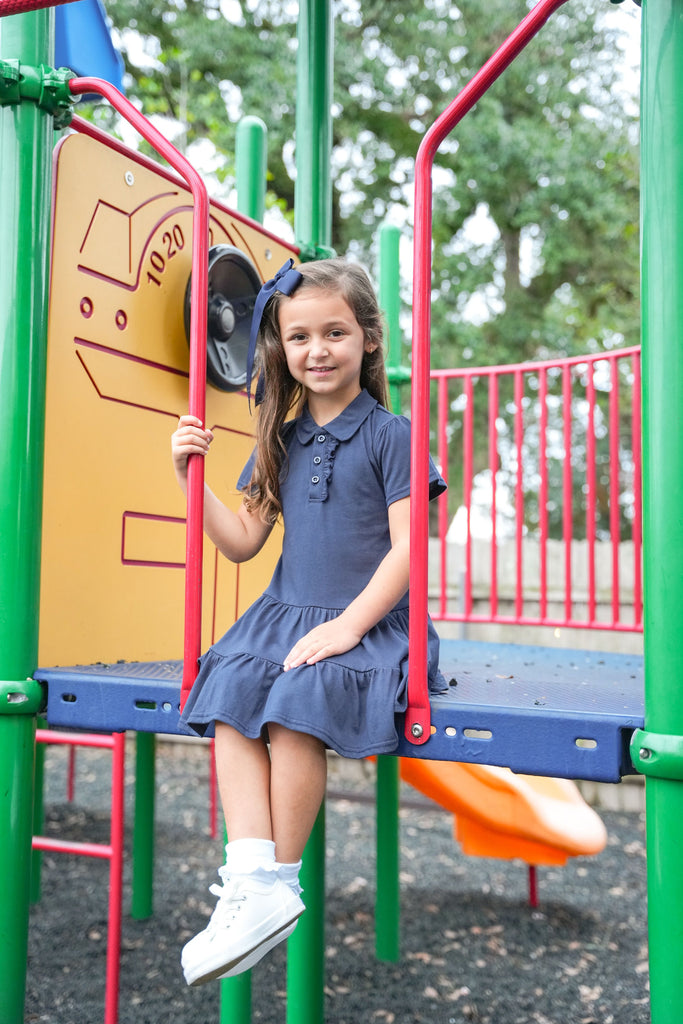 Ruffle Polo Dress- Navy