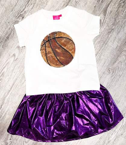 White & Gold Sequin Basketball Tee
