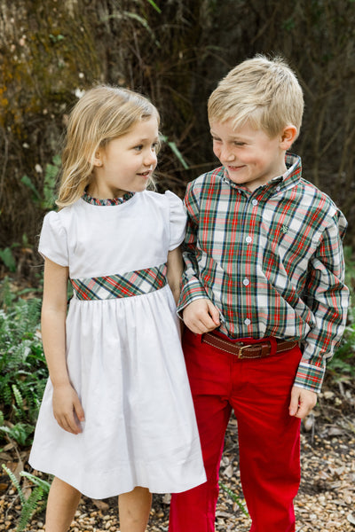 Evergreen/White Corduroy - Dress