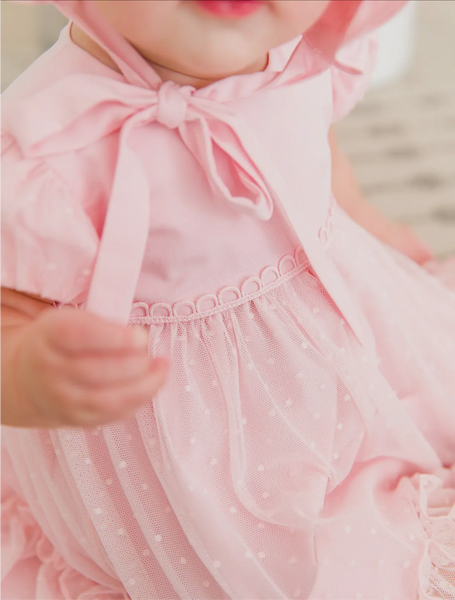 Pink Dotted Tulle Dress and Bloomer Set