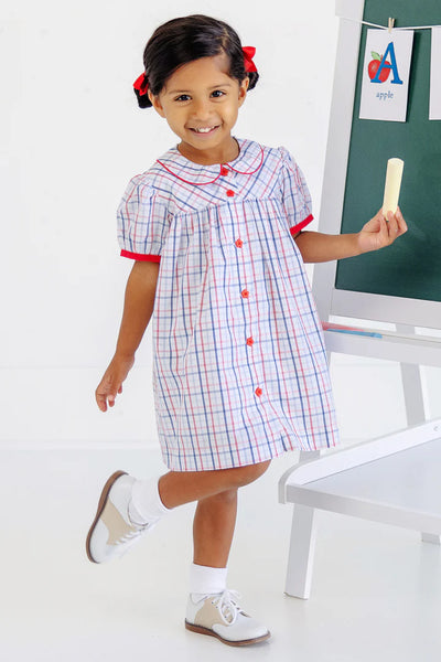 Tabitha's Teacher's Pet Dress Whitehall Windowpane With Richmond Red