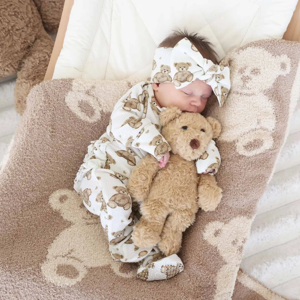 Beary Sweet Bamboo Waffle Zipper Ruffle Footie