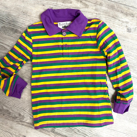 Mardi Gras Striped Collared Shirt