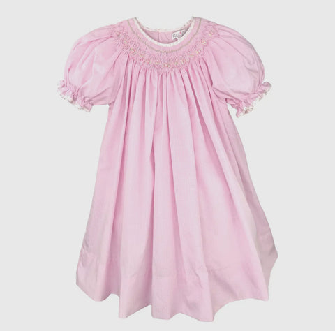 Smocked Bishop Pink Check Dress