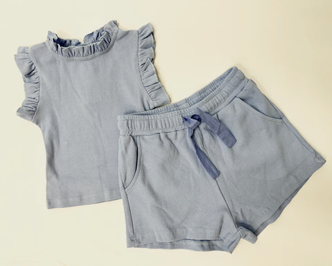 Blue Ruffle Tank Top with Shorts Set
