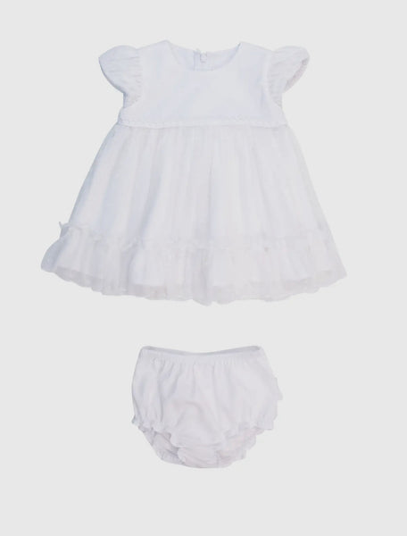 White Dotted Tulle Dress and Bloomer Set