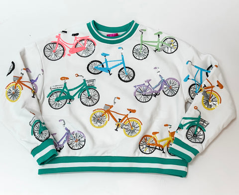 Sequin Bicycle with Aqua Sport Stripe Sweatshirt