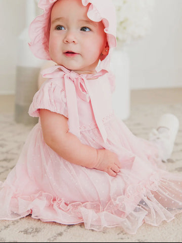 Pink Dotted Tulle Dress and Bloomer Set