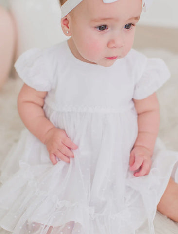 White Dotted Tulle Dress and Bloomer Set