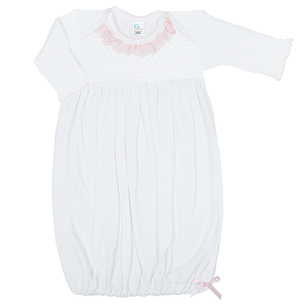 Paty Knit and Pima Gown with Chiffon Pink Trim