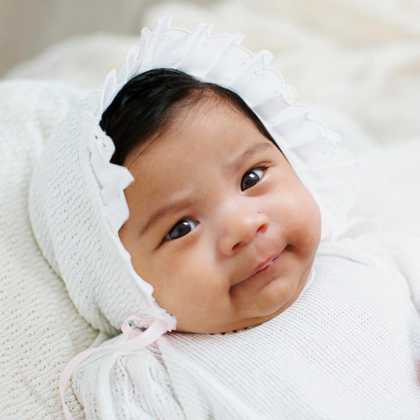 Paty Knit Bonnet with Eyelet Trim