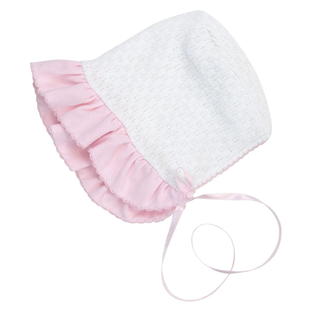 Paty Knit Bonnet with Pink Pima Ruffle