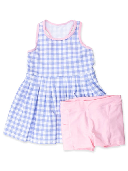 Blue Gingham Active Dress & Bike Short Set