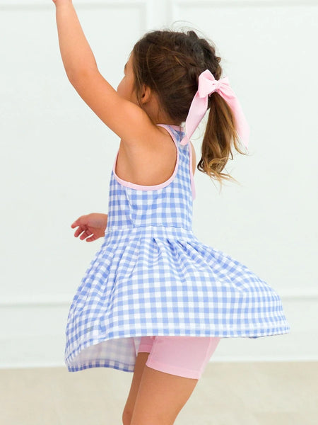 Blue Gingham Active Dress & Bike Short Set