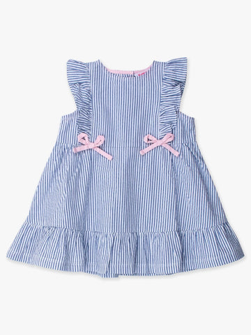 Blue Seersucker Pinafore Bow Dress