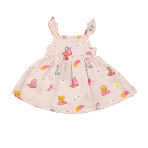 Daisy Boots Ruffle Strap Smocked Top with Diaper Cover