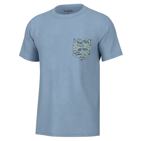 Youth Heather Blend Crew- Blue/Oak Camo