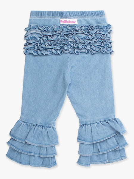 Light Wash Denim Ruffle Flare Pants