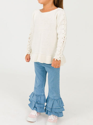 Light Wash Denim Ruffle Flare Pants