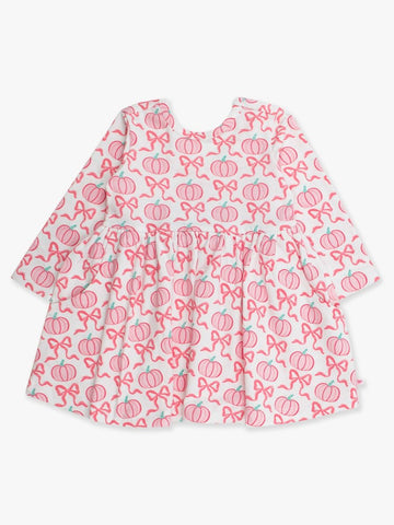 Pink Fairytale Pumpkins Knit Long Sleeve Twirl Dress
