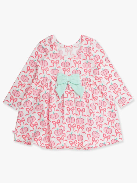 Pink Fairytale Pumpkins Knit Long Sleeve Twirl Dress