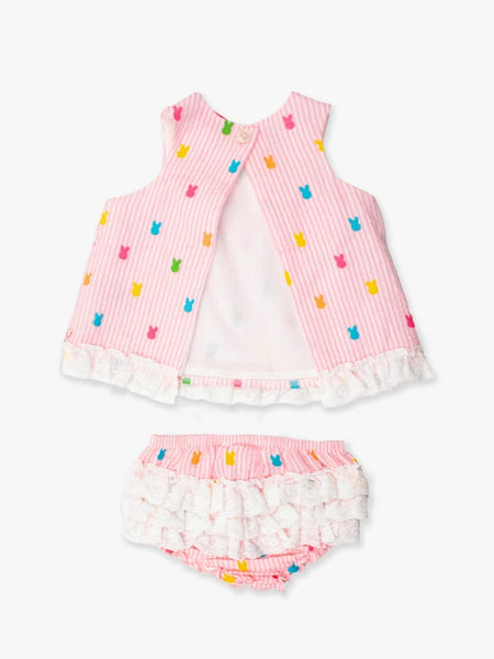 Pink Bunny Stripe Cotton Gauze Swing Top and Bloomer Set