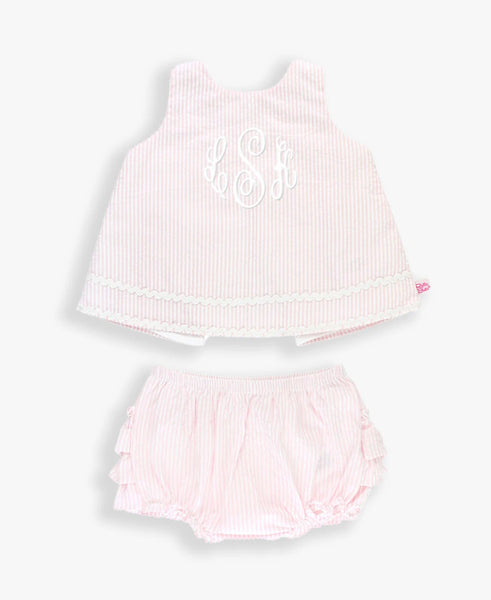 Pink Seersucker Ric Rac Swing Top & Bloomer Set