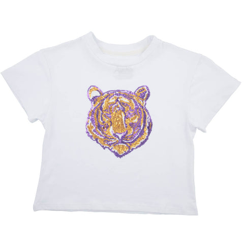 Boxy Tee- Purple & Gold Sequin Tiger