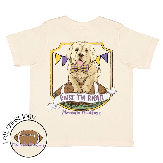 Raise 'Em Right Purple & Gold Pup Tee