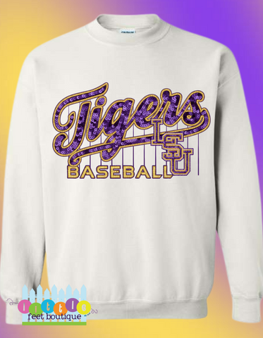 Faux Sequin LSU Baseball Sweatshirt