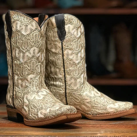 Shimmer Beige Cowgirl Boots