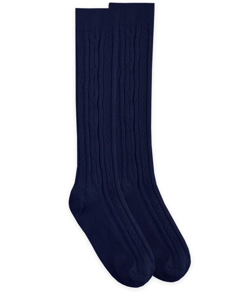 Cable Knee High Socks-Navy