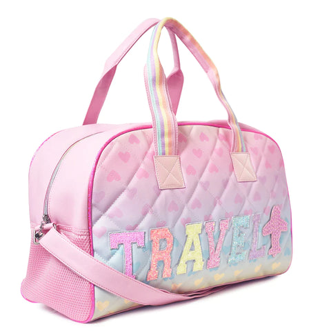 'Travel' Large Heart-Printed Duffle Bag