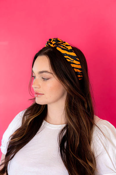 Headband Knot - Tiger Print with Black Sequin