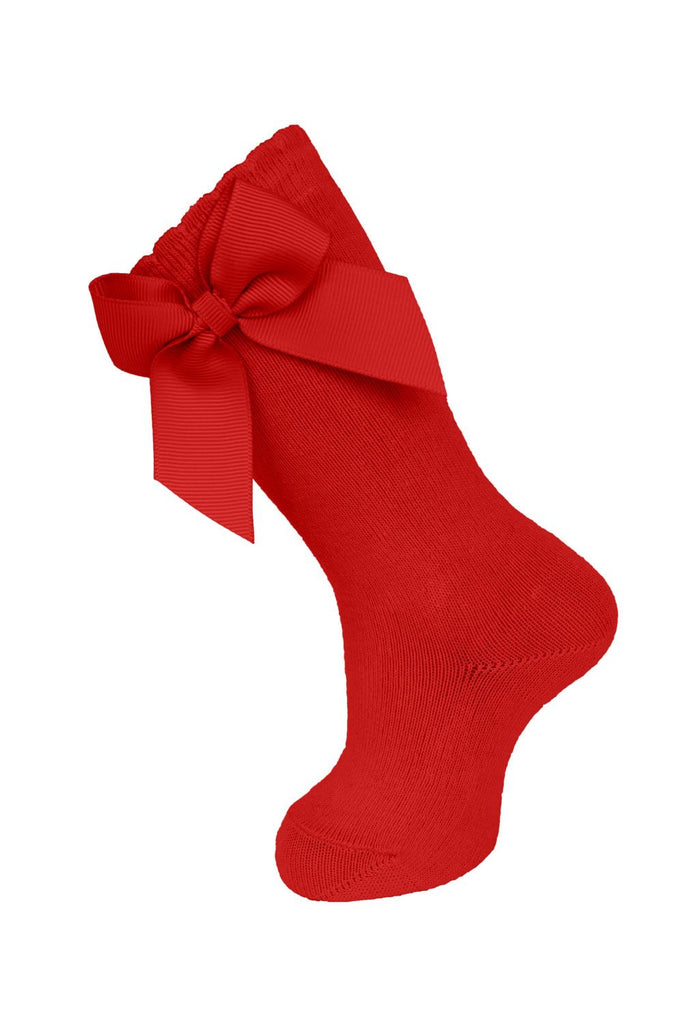 Knee Socks With Grosgrain Side Bow- Red
