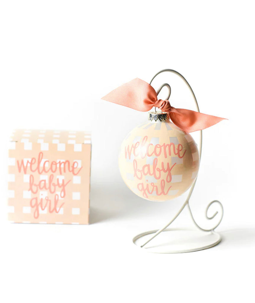 Welcome Baby Girl Gingham-Glass Ornament