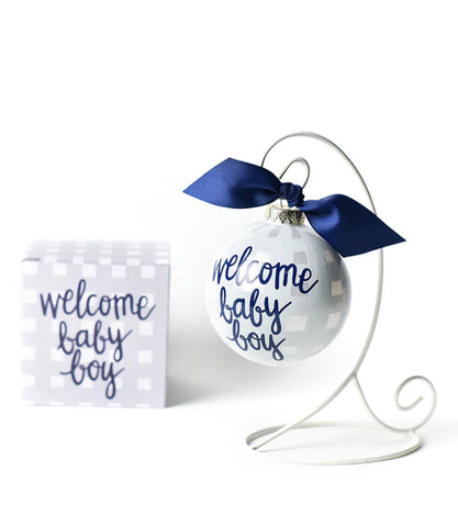 Welcome Baby Boy Gingham-Glass Ornament