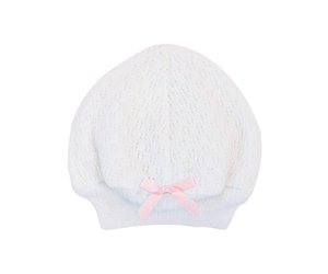 White Beanie Cap with Small Pink Bow